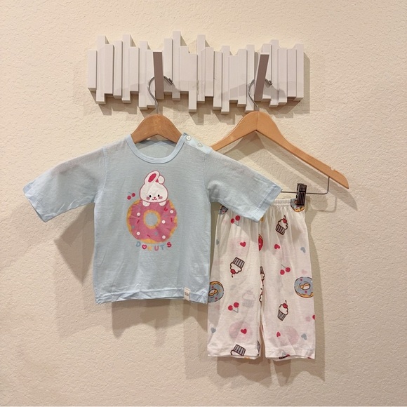 Moi & Du Rabbit & Donut Cotton Graphic Print Pajama PJ Set 6-12Month - Picture 1 of 7